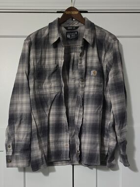 Carhartt Womens Rugged Flex Gray/Cream/White Plaid Flannel Shirt